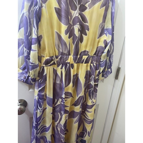 SVELTO STELLA  3/4 SLEEVE YELLOW PURPLE LEAVES PATTERN US SIZE 12 PEARLS - Picture 11 of 16